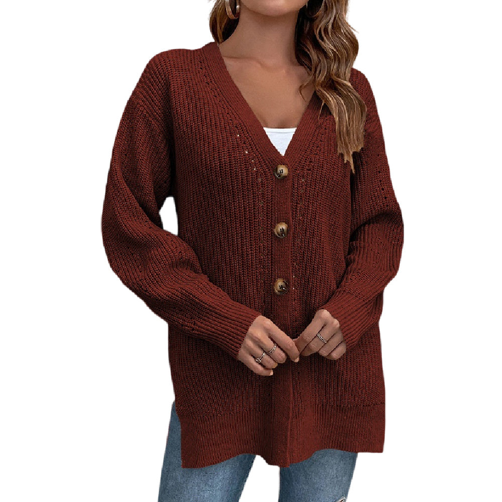 Women's Long Sleeve Cable Knit Sweater Open Front Cardigan Button Loose Outerwear