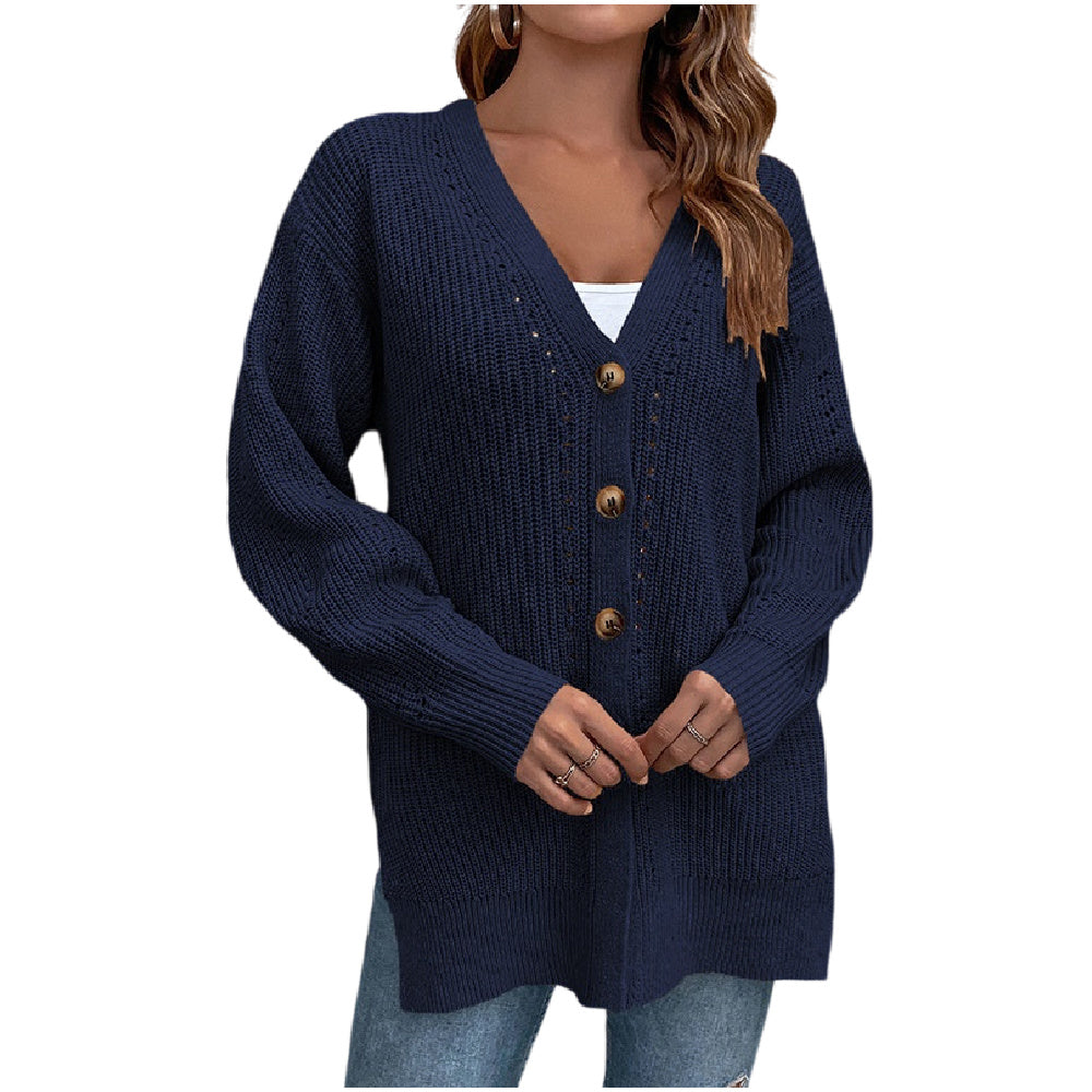 Women's Long Sleeve Cable Knit Sweater Open Front Cardigan Button Loose Outerwear