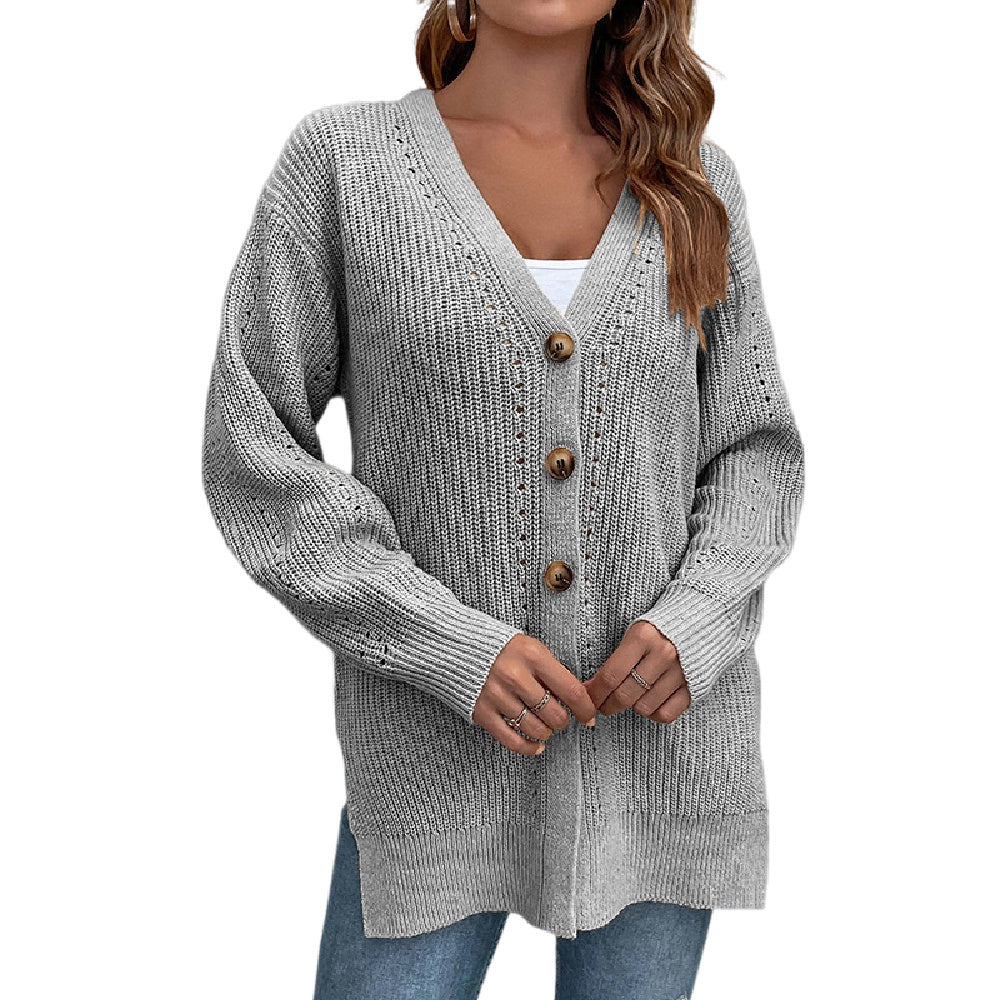 Women's Long Sleeve Cable Knit Sweater Open Front Cardigan Button Loose Outerwear