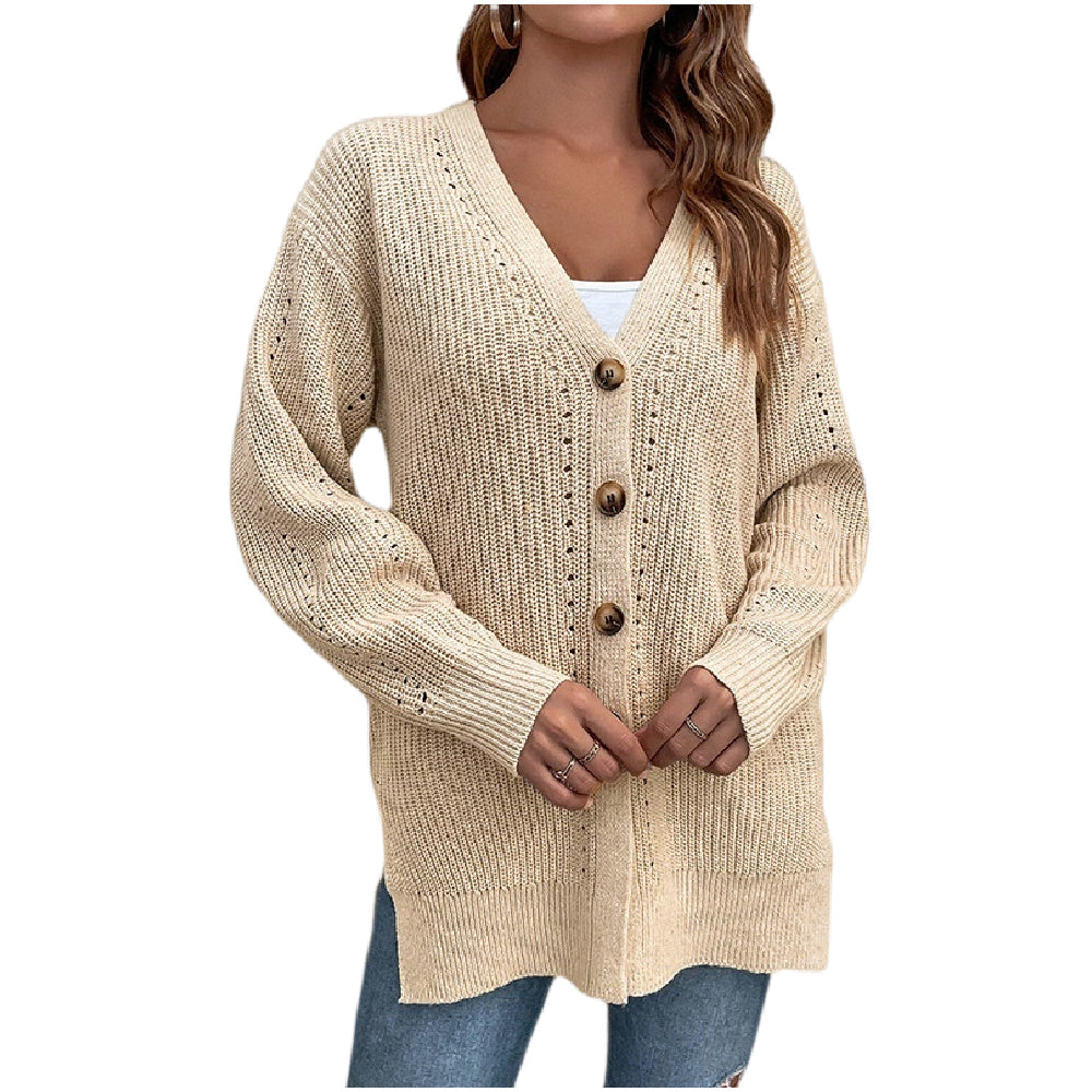 Women's Long Sleeve Cable Knit Sweater Open Front Cardigan Button Loose Outerwear