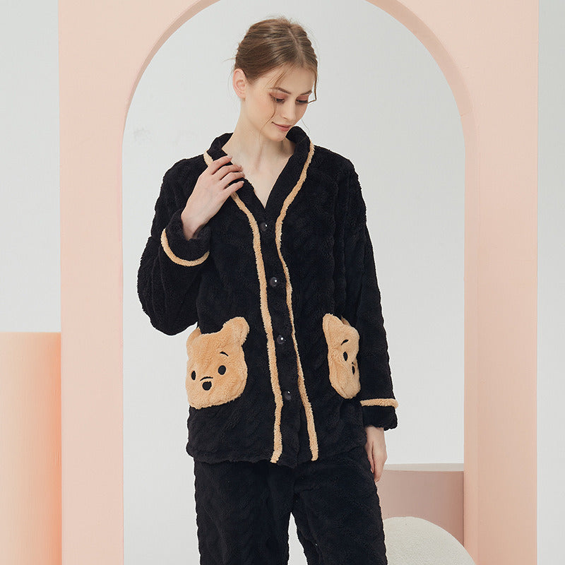 Women's Winter Coral Fleece Flannel Sweater Home Wear Pajama Sets Warm 2 Piece Pjs Set