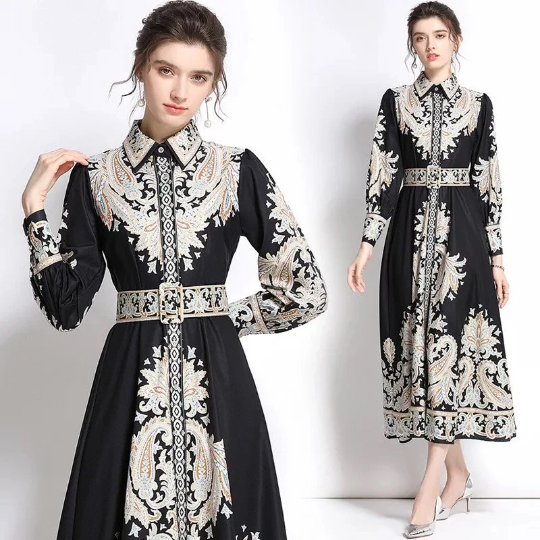 Flora Print Lapel Neck Dress