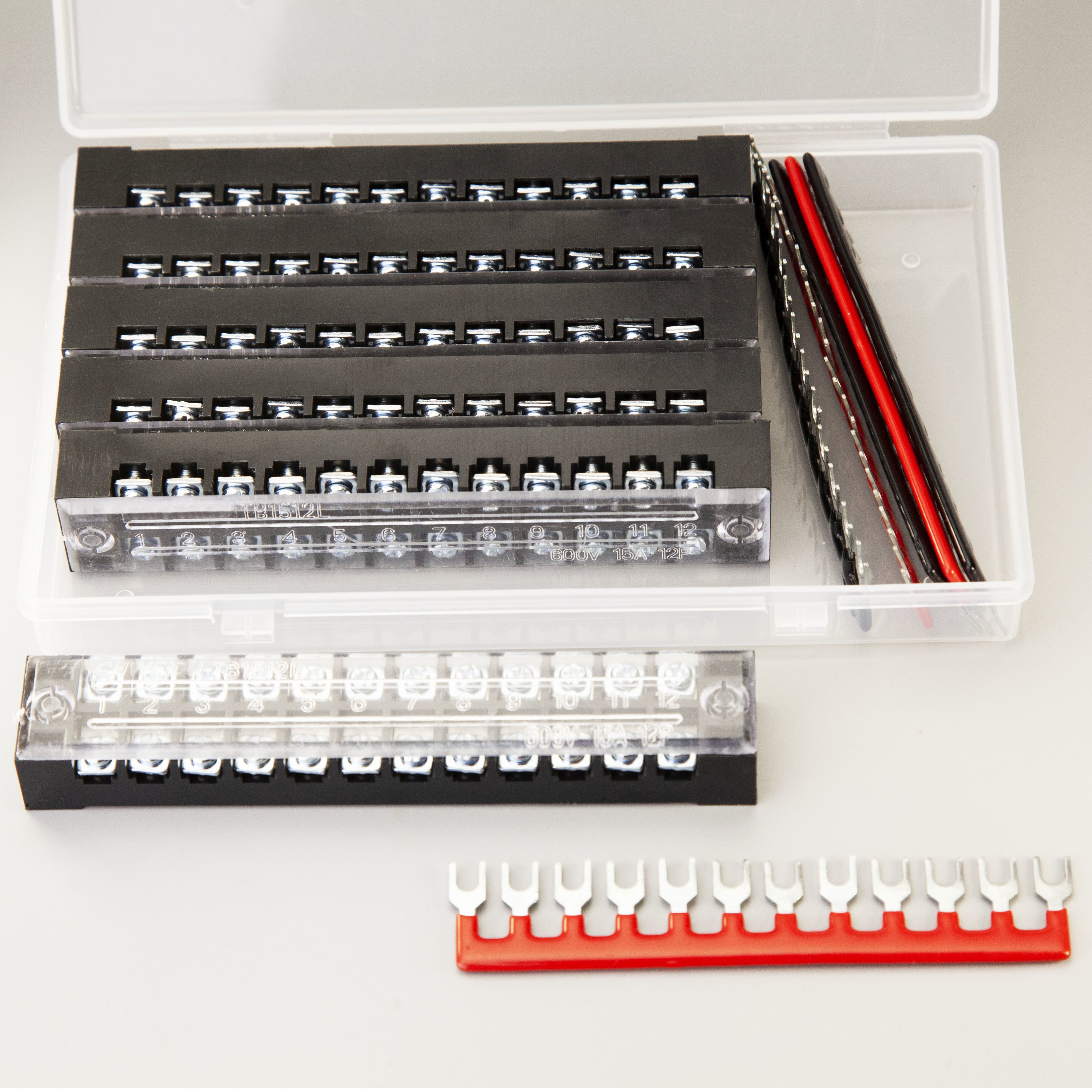 GAJING 12 PCS (6 Sets) Terminal Blocks; 6pcs Dual Row Screw Terminal Strip with Cover + 6 PCS Pre-Insulated Terminal Barrier Strip Jumper