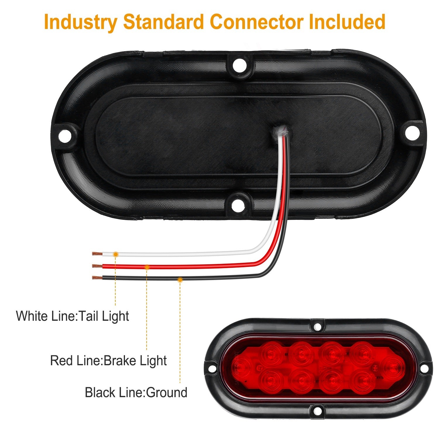 2Pcs Oval LED Brake Light 10LEDs Lamp Stop Turn Tail Light IP65 Waterproof