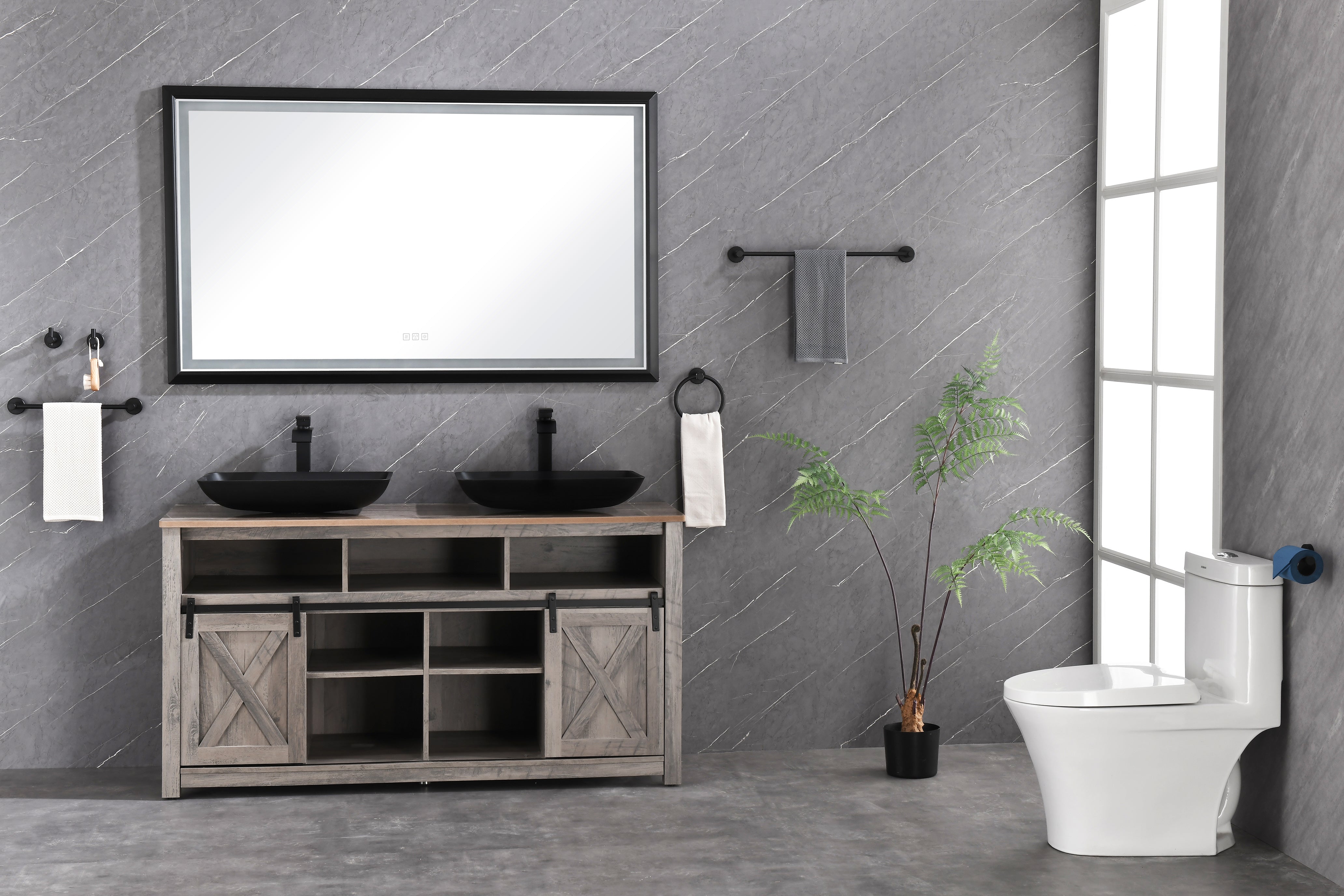 (ONLY FOR PICKUP) 72in. W x 36in. H Oversized Rectangular Black Framed LED Mirror Anti-Fog Dimmable Wall Mount Bathroom Vanity Mirror Wall Mirror Kit For Gym And Dance Studio