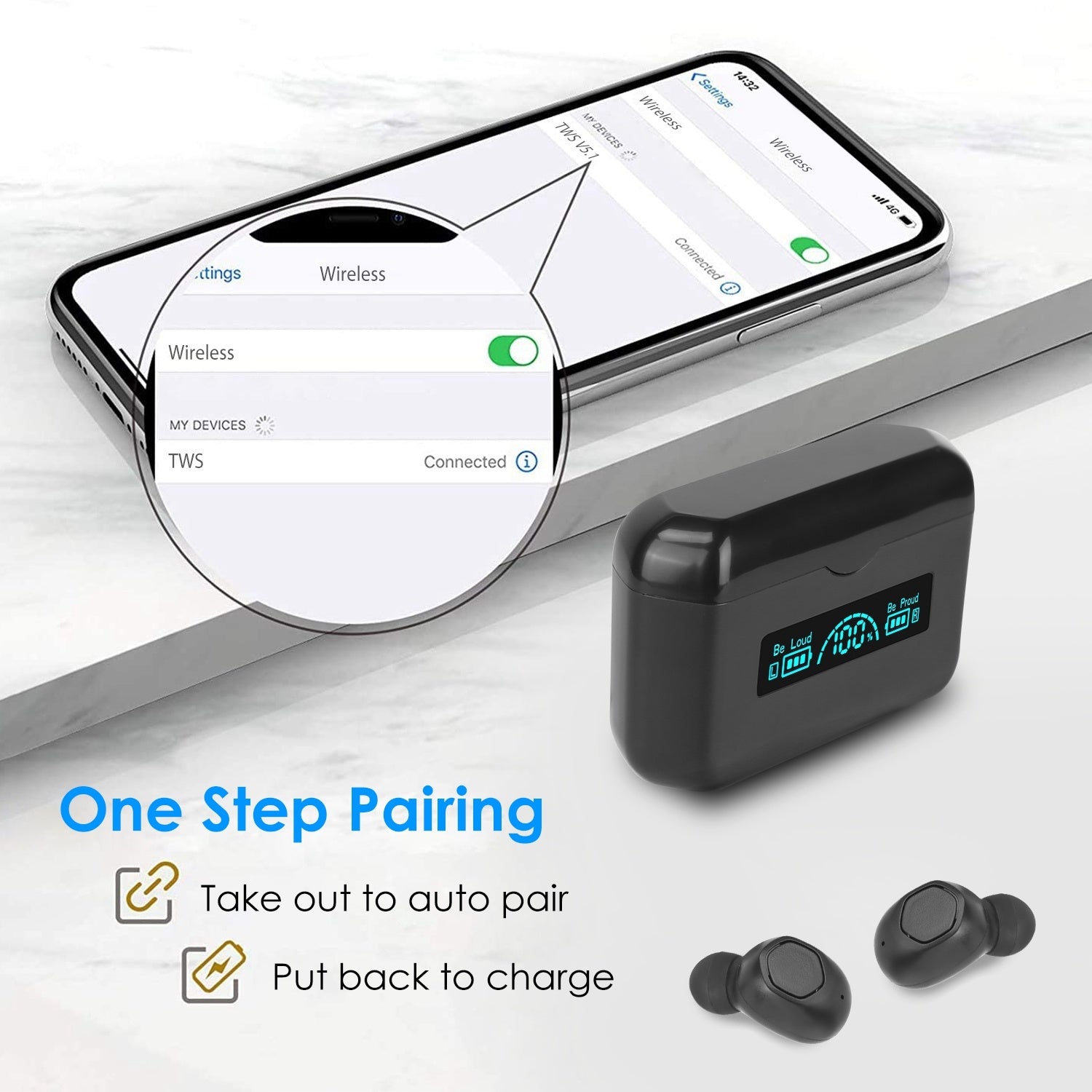 5.1 TWS Wireless Earbuds Headphone in-Ear Earphone Headset with Charging Case