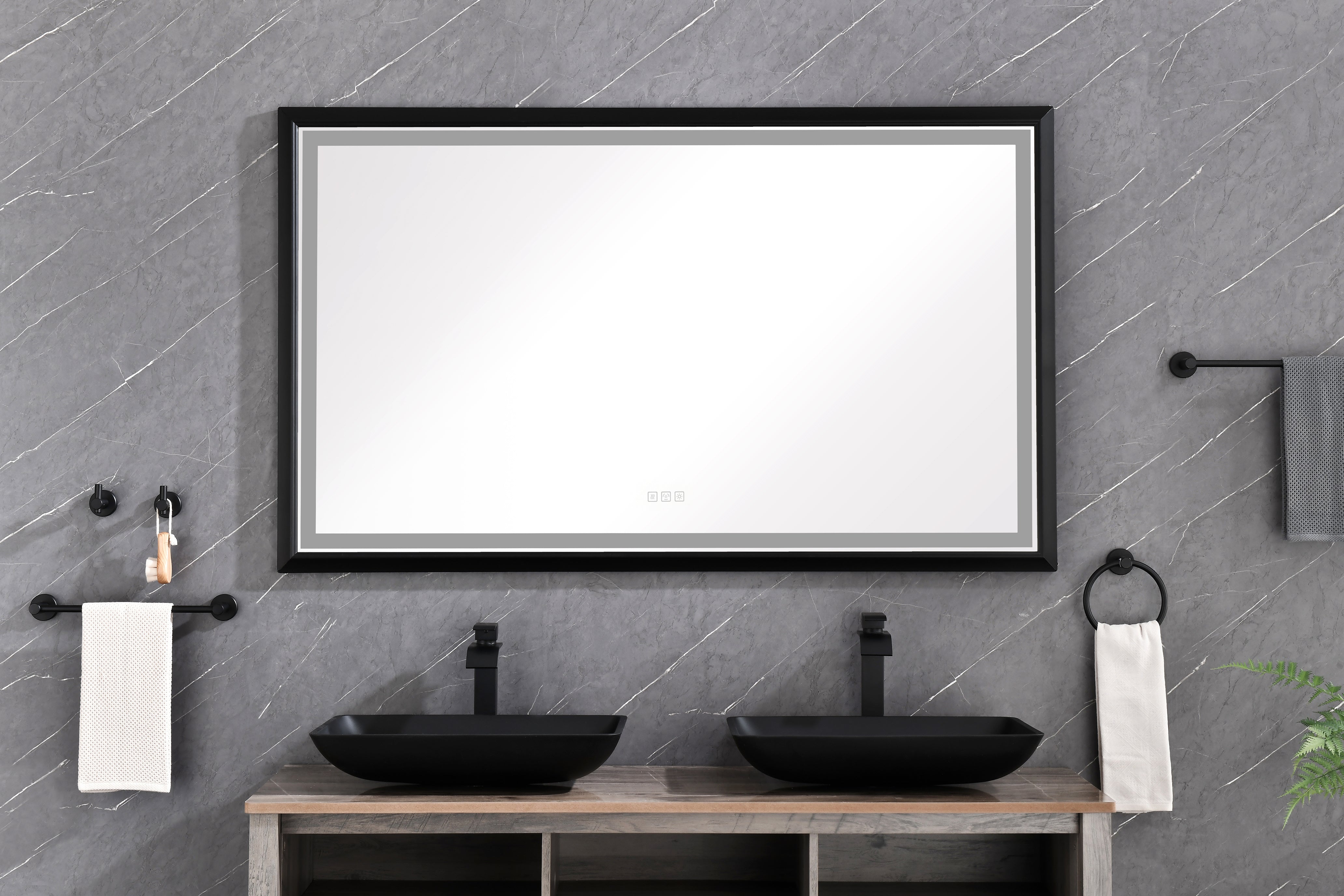 (ONLY FOR PICKUP) 60in. W x 36in. H Oversized Rectangular Black Framed LED Mirror Anti-Fog Dimmable Wall Mount Bathroom Vanity Mirror Wall Mirror Kit For Gym And Dance Studio
