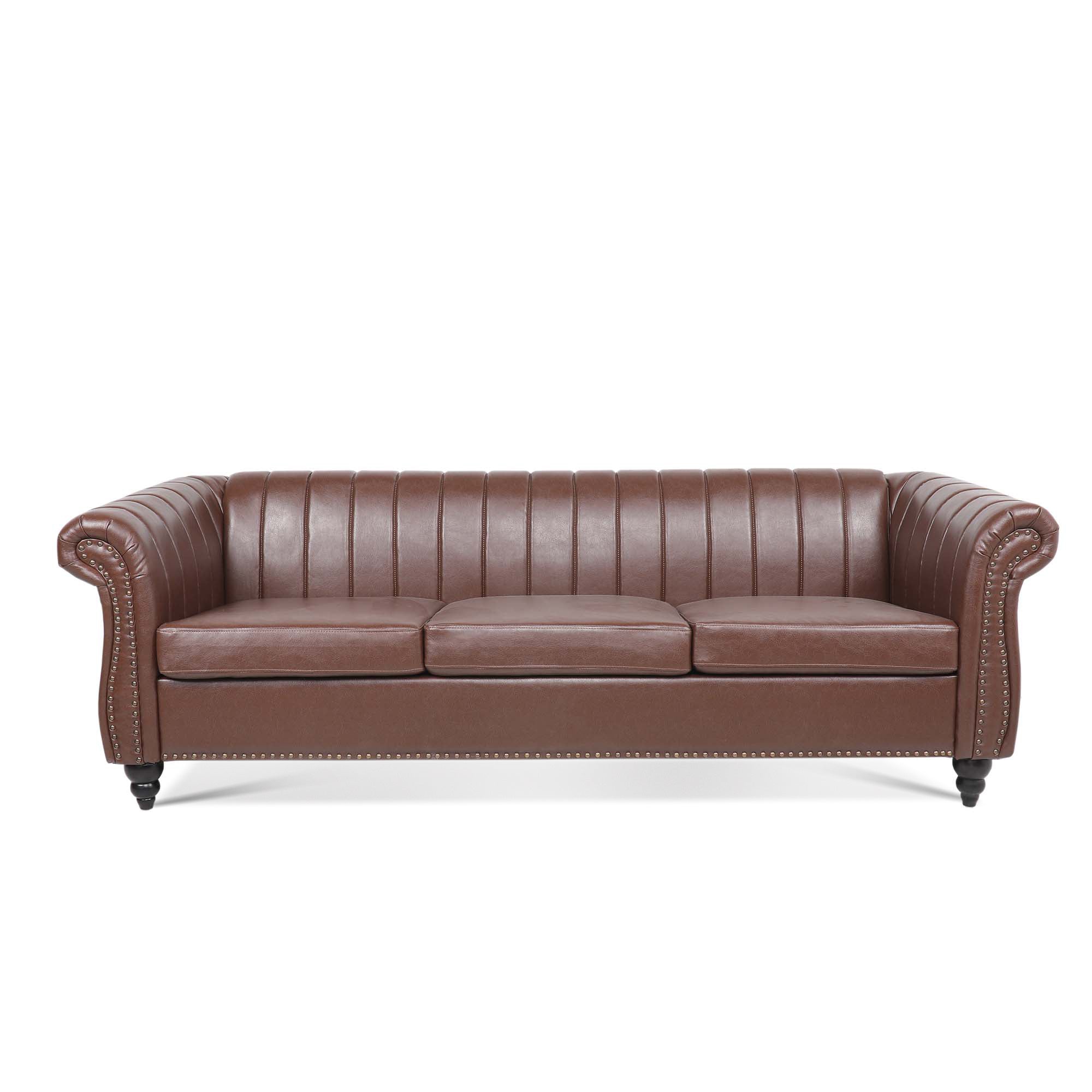 83.46'' PU Rolled Arm Chesterfield Three Seater Sofa.