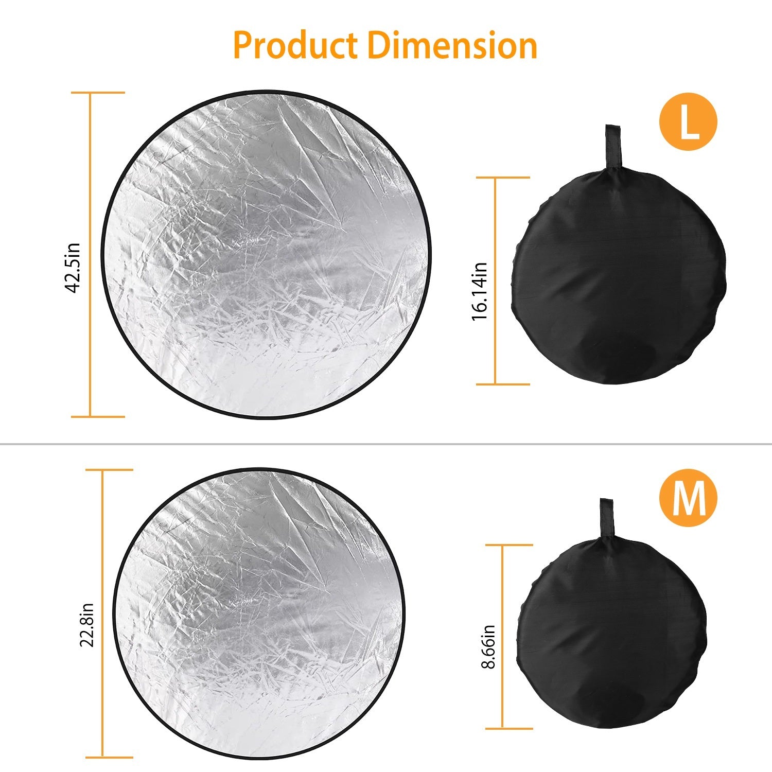 5 In 1 Photography Round Light Reflector Collapsible Multi Disc Light Diffuser w/ Storage Bag Translucent Silver Gold White Black 5 Colors Reflector D