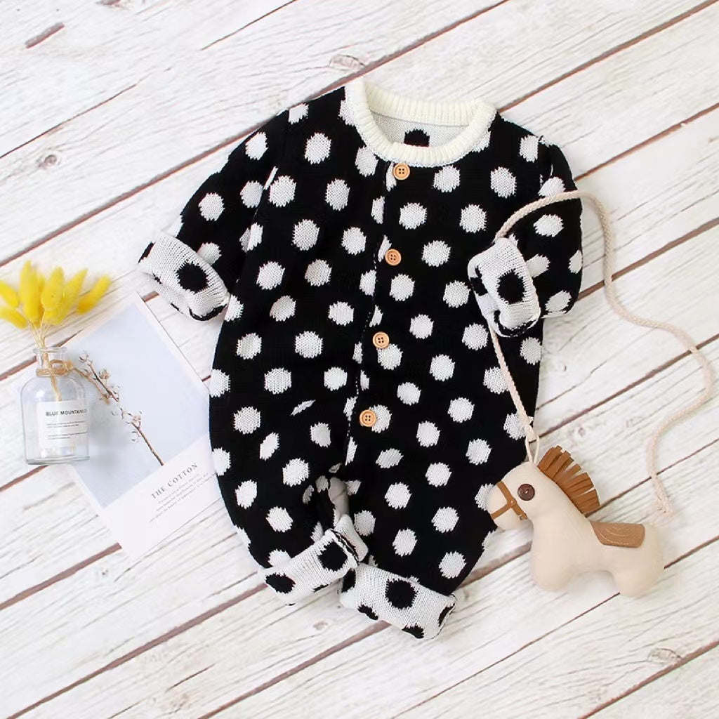 Baby Boy And Girl 1pcs Polka Dot Pattern Button Front Knitted Rompers
