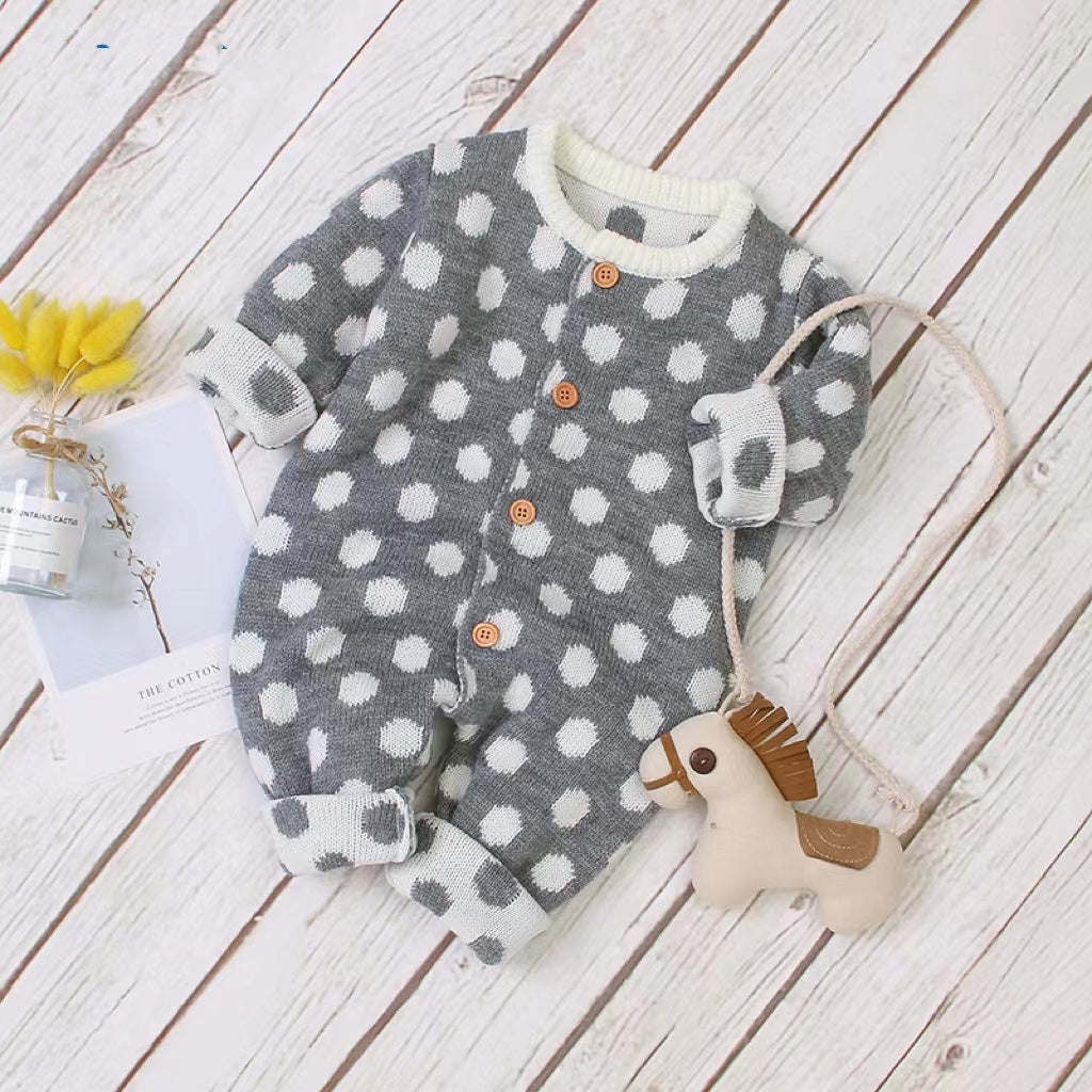 Baby Boy And Girl 1pcs Polka Dot Pattern Button Front Knitted Rompers