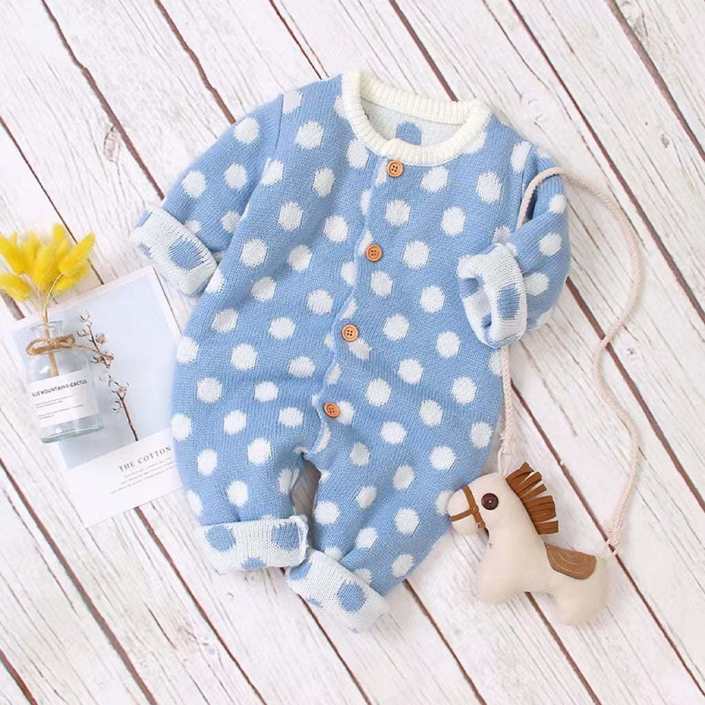 Baby Boy And Girl 1pcs Polka Dot Pattern Button Front Knitted Rompers