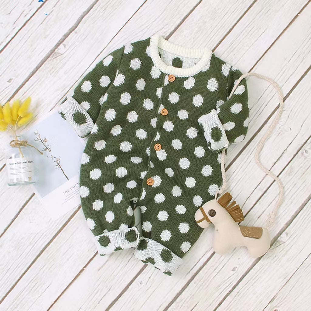 Baby Boy And Girl 1pcs Polka Dot Pattern Button Front Knitted Rompers