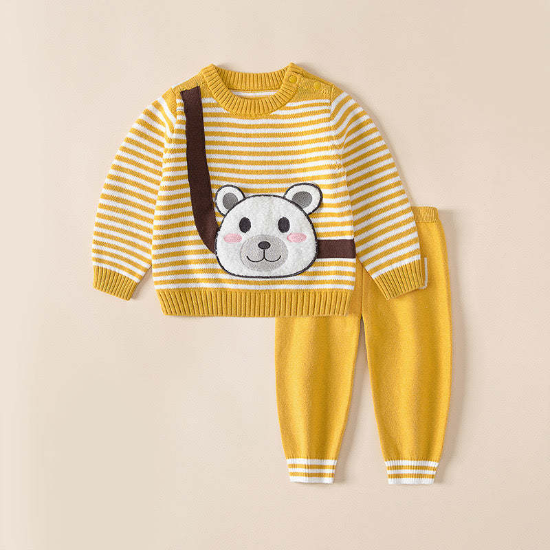 Baby Cartoon Bunny & Striped Graphic Pullover Sweater Combo Trousers 2 Pieces Sets