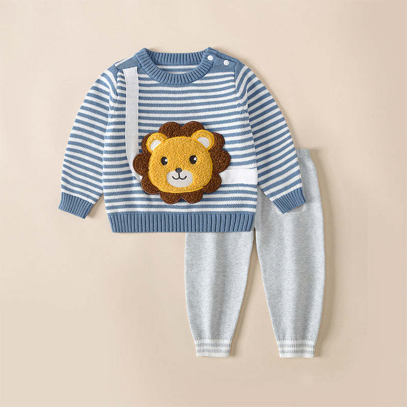 Baby Cartoon Bunny & Striped Graphic Pullover Sweater Combo Trousers 2 Pieces Sets