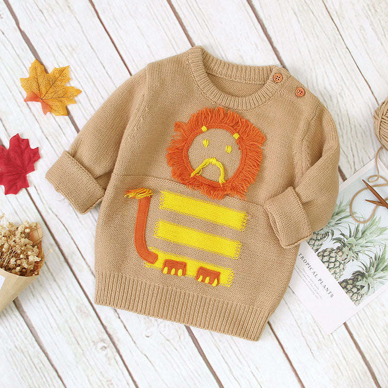 Baby Cartton Lion Emroidered Pattern Pullover Sweater