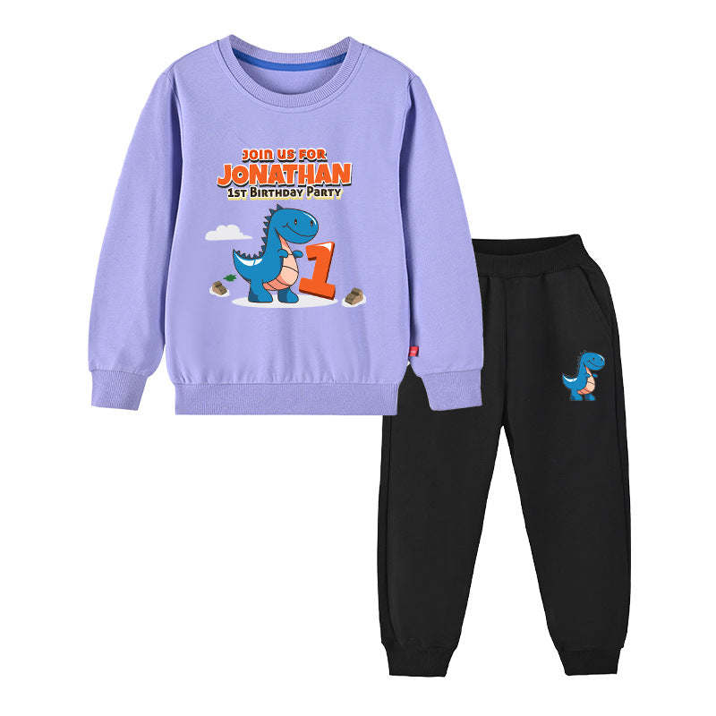 Baby Boy Cartoon Dinosaur Print Pattern Hoodie Combo Trousers Cotton 1 Pieces Sets