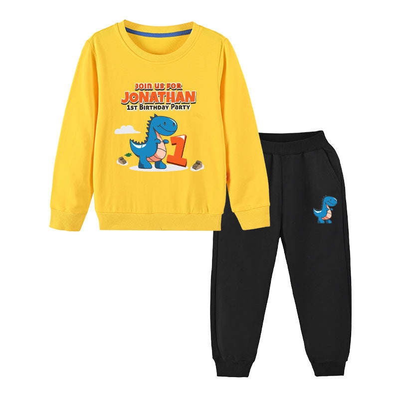 Baby Boy Cartoon Dinosaur Print Pattern Hoodie Combo Trousers Cotton 1 Pieces Sets