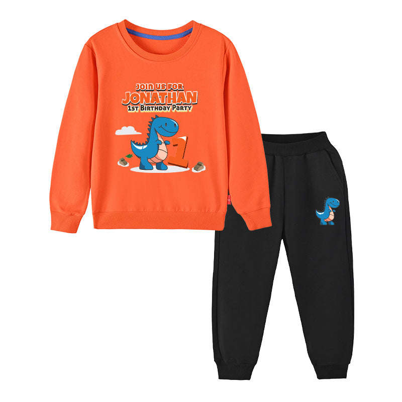 Baby Boy Cartoon Dinosaur Print Pattern Hoodie Combo Trousers Cotton 1 Pieces Sets