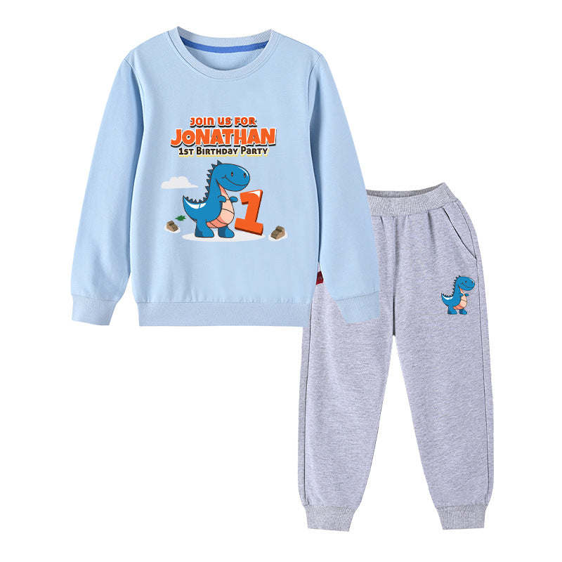 Baby Boy Cartoon Dinosaur Print Pattern Hoodie Combo Trousers Cotton 1 Pieces Sets
