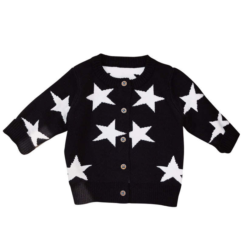 Baby Boy Star Pattern Single Breasted Design Long Sleeve Cardigan
