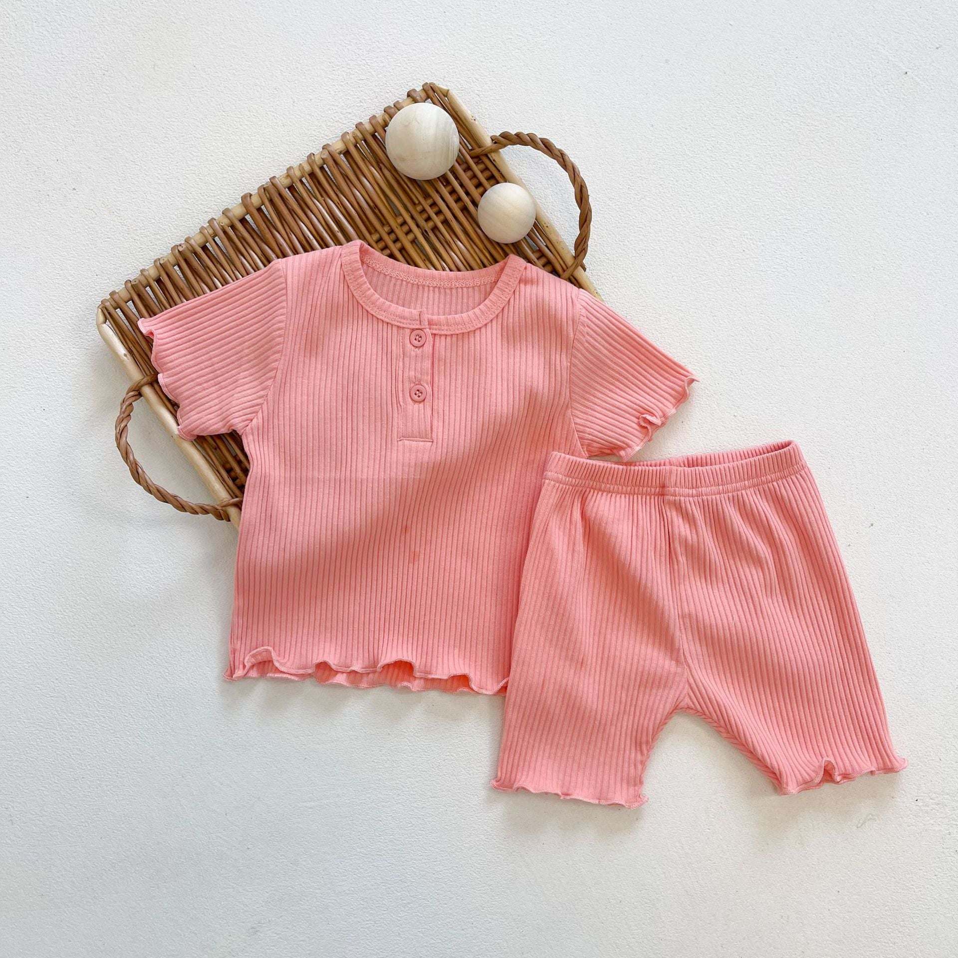 Baby Girl Solid Candy Color Top Combo Solid Pants In Sets