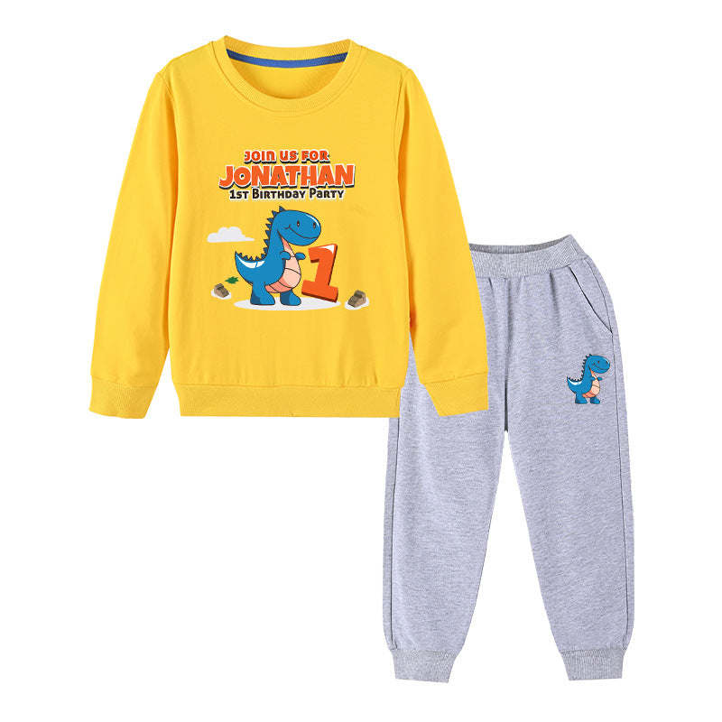 Baby Boy Cartoon Dinosaur Print Pattern Hoodie Combo Trousers Cotton 1 Pieces Sets