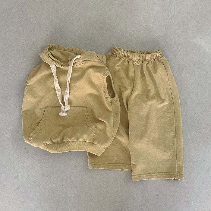 Baby Solid Color Sleeveless Hoodies With Pants Spring Sets