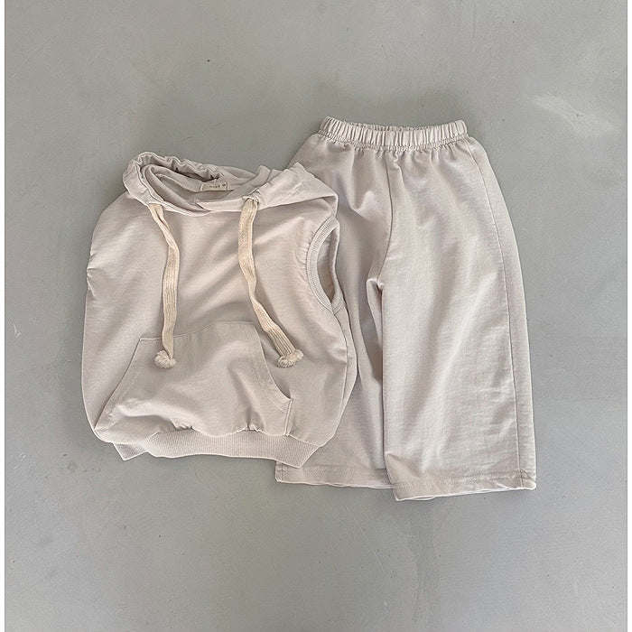 Baby Solid Color Sleeveless Hoodies With Pants Spring Sets