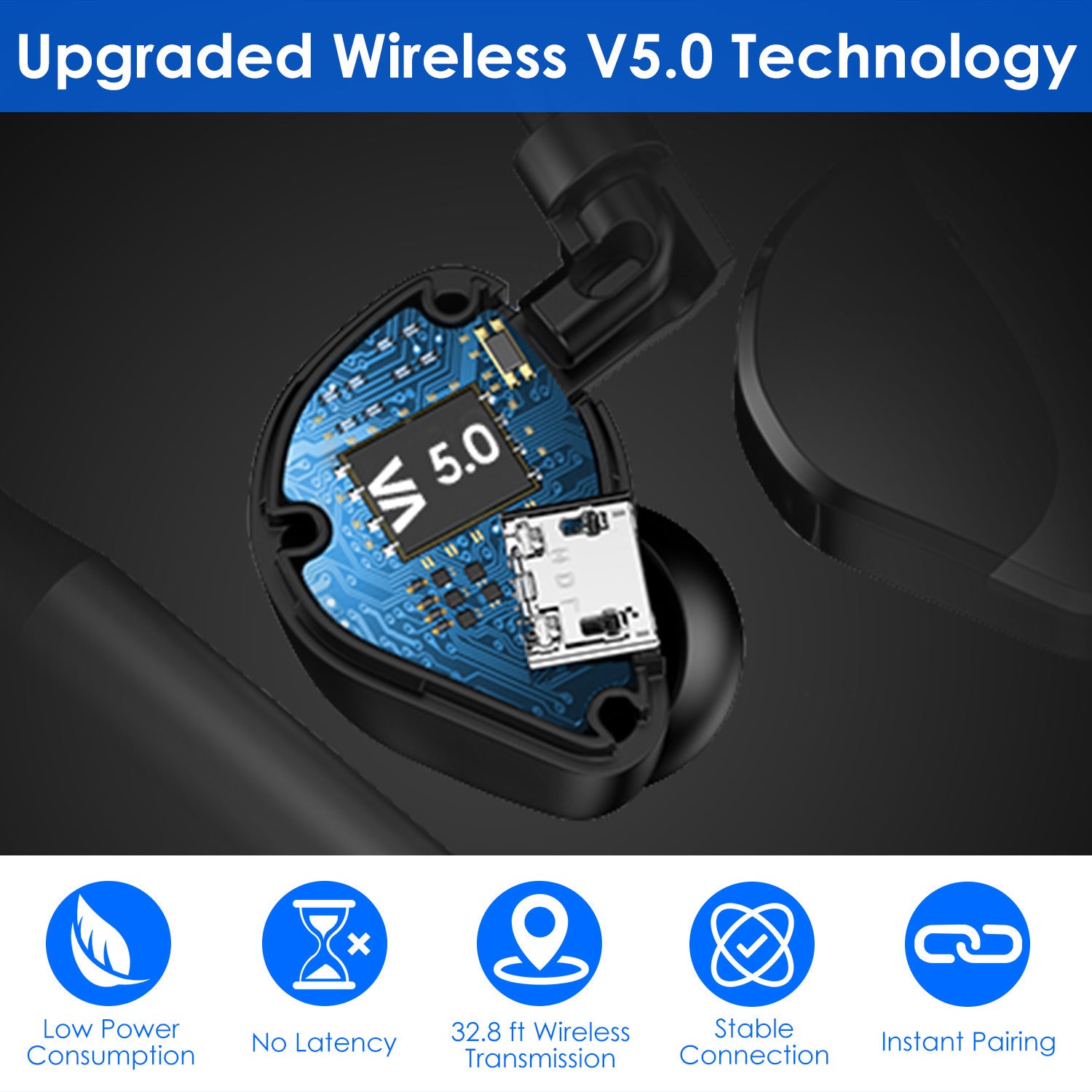 Unilateral Wireless Earpiece Rechargeable Wireless in Ear Headset with Hook for Car Driving Phone Call Office