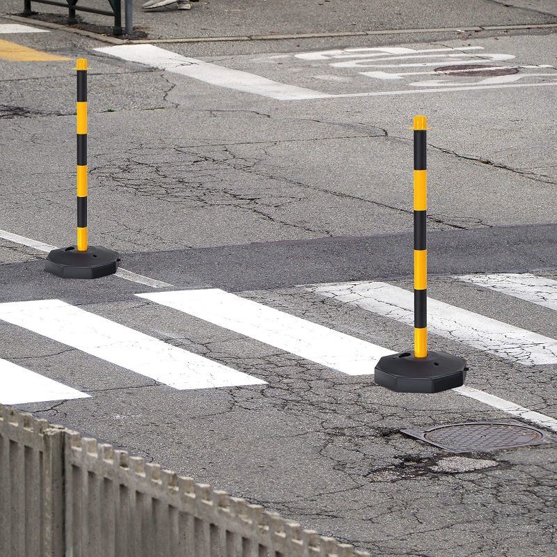 6 Pack Delineator Post Cone W/ Octagonal Fillable Base & 5Ft Link Chains