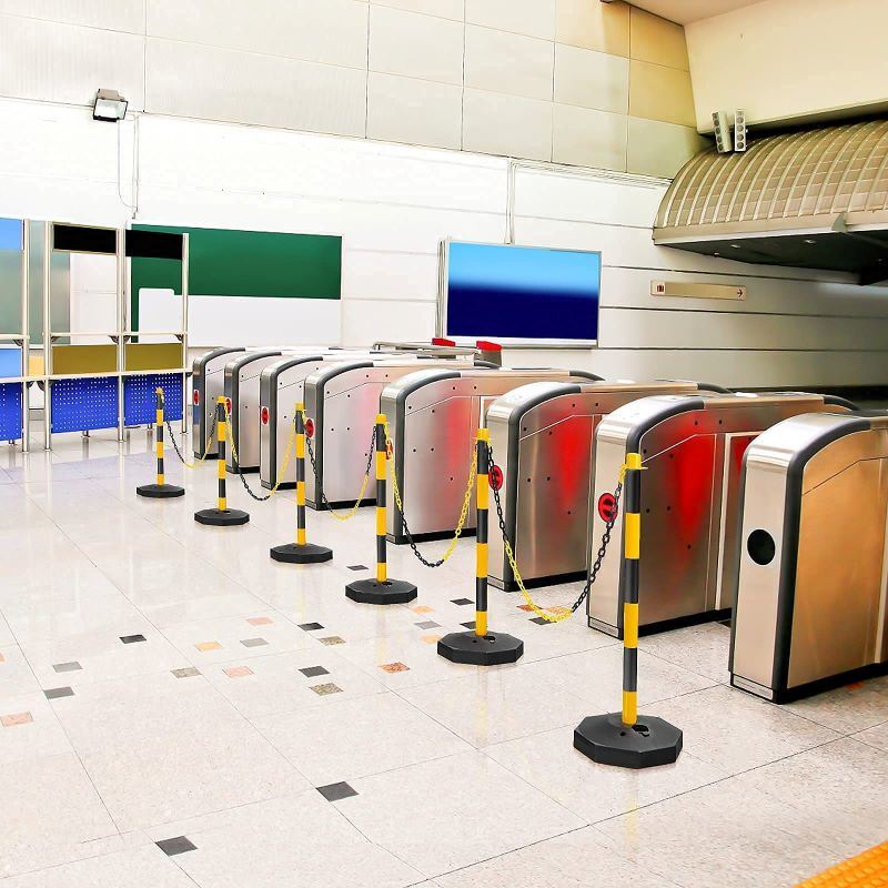 6 Pack Delineator Post Cone W/ Octagonal Fillable Base & 5Ft Link Chains