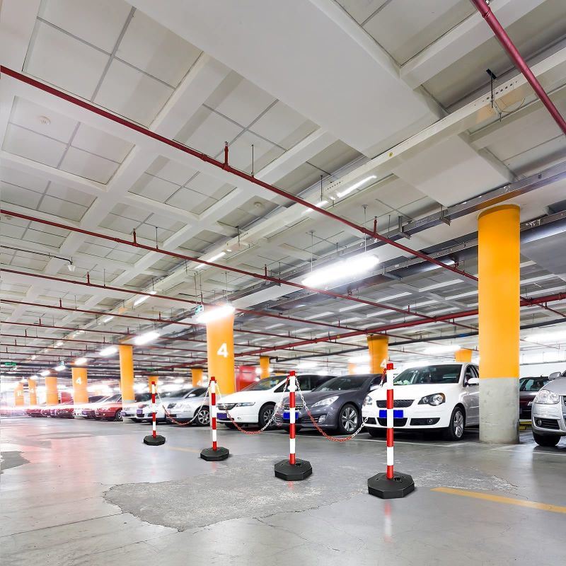 6 Pack Delineator Post Cone W/ Octagonal Fillable Base & 5Ft Link Chains