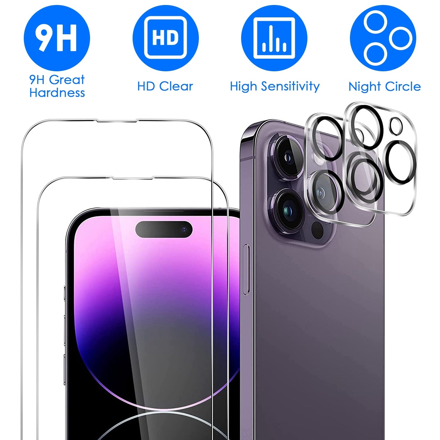 2Pcs HD Clear Screen Protectors 2Pcs Camera Len Protectors Tempered Glass Film Full Coverage Screen Protector Set