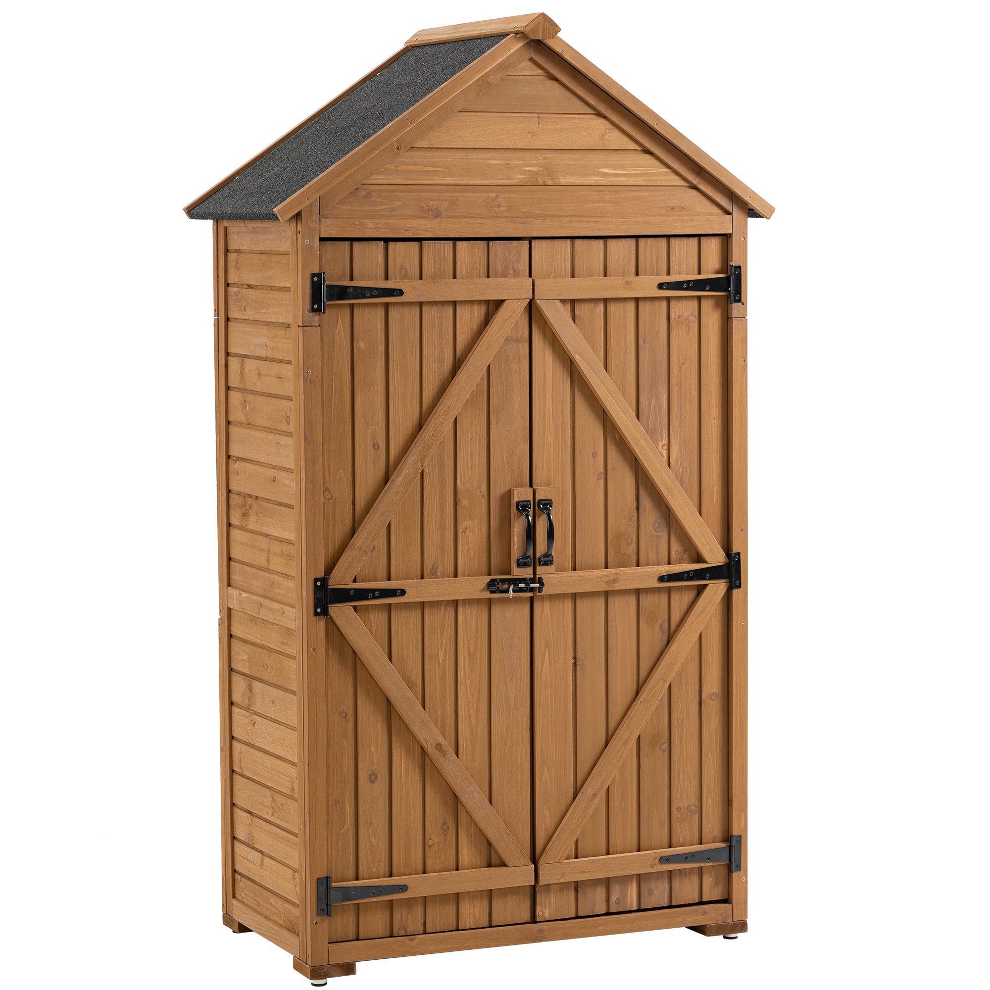 39.56"L x 22.04"W x 68.89"H Outdoor Storage Cabinet Garden Wood Tool Shed Outside Wooden Closet with Shelves and Latch, Gray/Brown