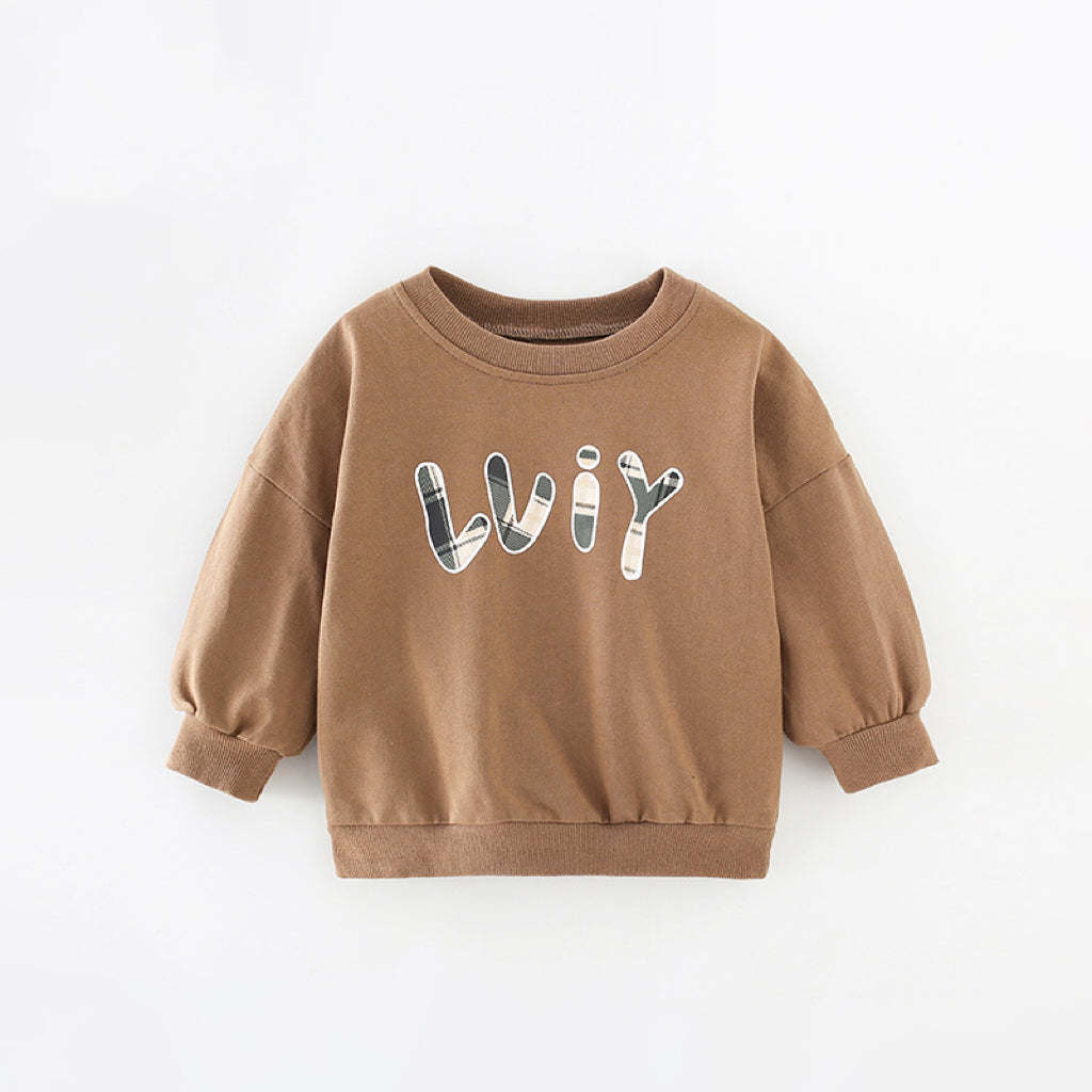 Baby Solid Color Slogan Print Design Dropped Shoulder Design Hoodie