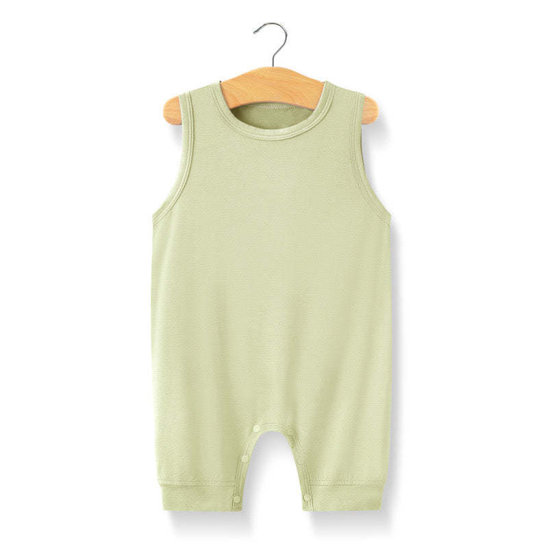 Baby Solid Color Sleeveless Snap Cotton Jumpsuit Pajamas