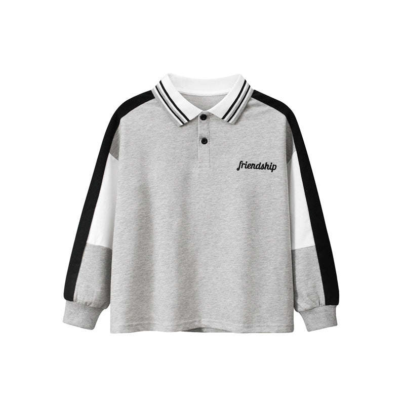 Baby Letters Embroidered Pattern Colorblock Design Polo Collar Shirt