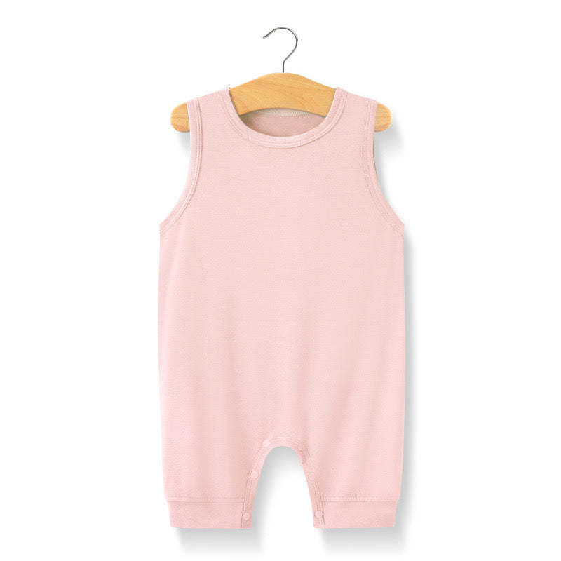 Baby Solid Color Sleeveless Snap Cotton Jumpsuit Pajamas