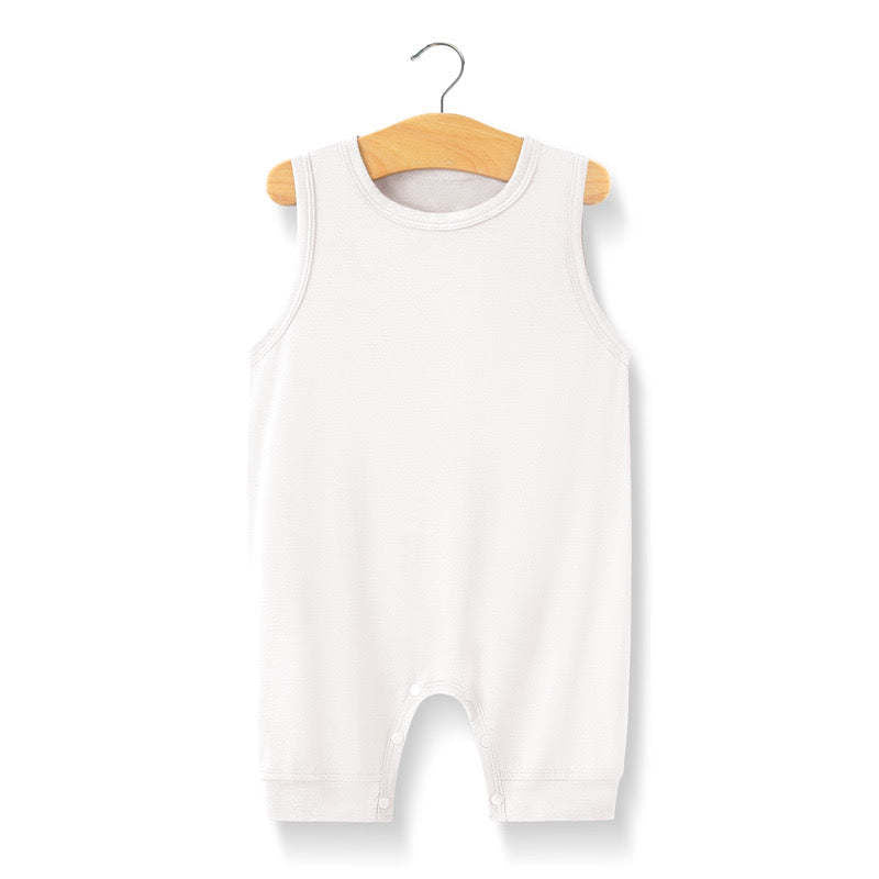 Baby Solid Color Sleeveless Snap Cotton Jumpsuit Pajamas