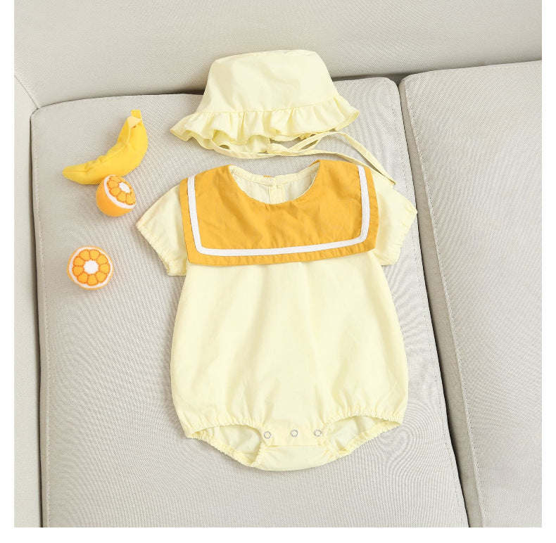Baby 1pcs Puff Sleeves Contrast Tape Lapel College Style Onesies
