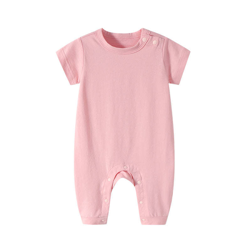 Baby Solid Color Thin Style Short Sleeve Rompers Sleepwear