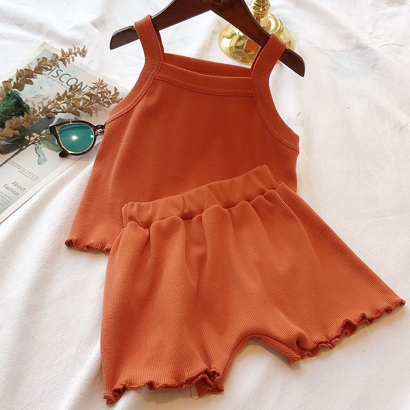 Baby Girl Solid Color Sleeveless Vest With Shorts Sets