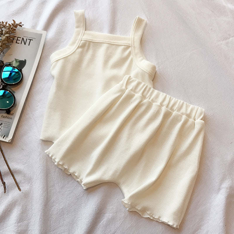Baby Girl Solid Color Sleeveless Vest With Shorts Sets