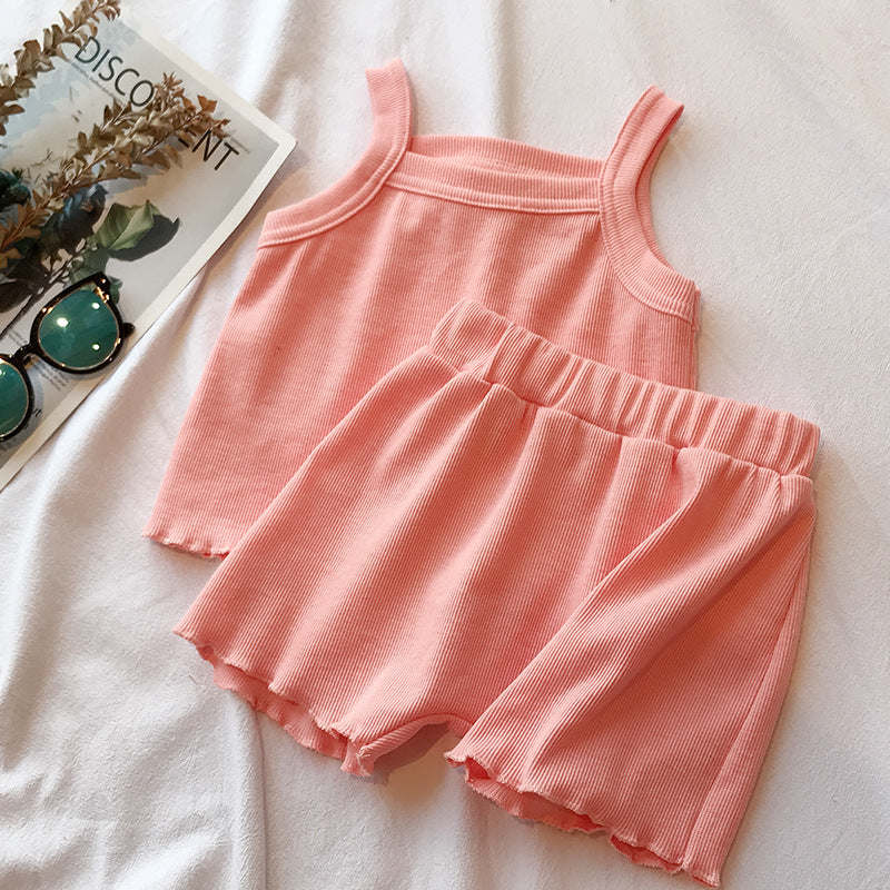 Baby Girl Solid Color Sleeveless Vest With Shorts Sets