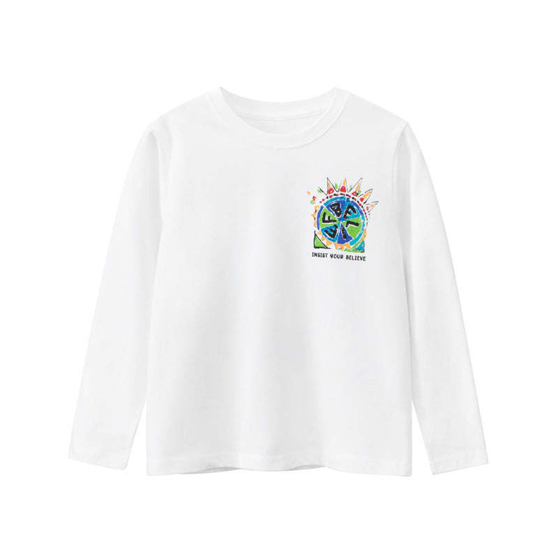 Children Colorful Print Pattern O-Neck Fashion Shirt
