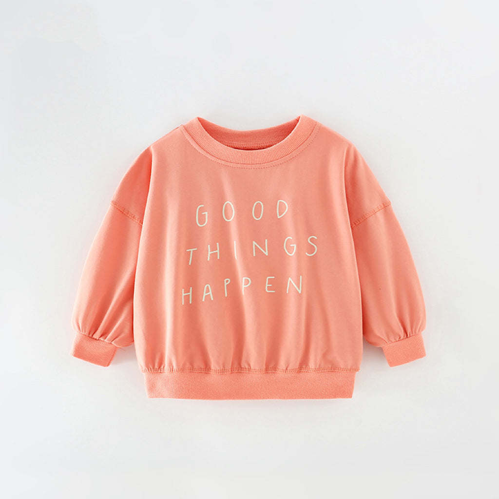 Baby Girl Slogan Print Pattern Solid Color Cotton Hoodie