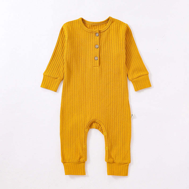 Baby Boy And Girl Solid Color Quarter Button Design Jumpsuit