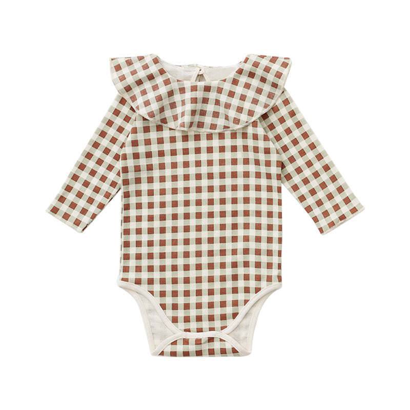 Baby Plaid Pattern Envelope Collar Design Triangle Onesies