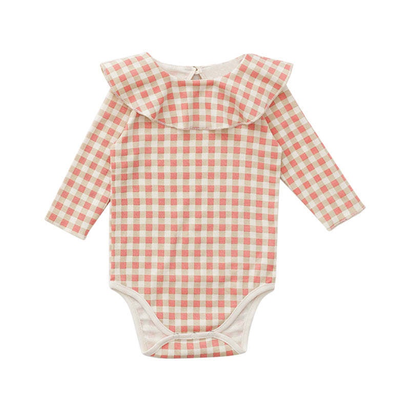 Baby Plaid Pattern Envelope Collar Design Triangle Onesies